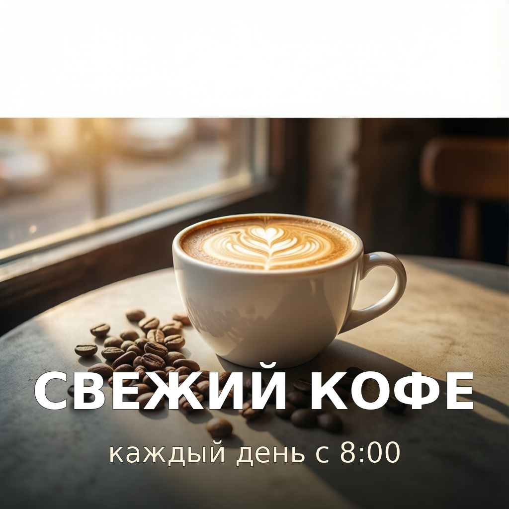 Капучино с латте-артом на мраморном столе у окна — создано ИИ