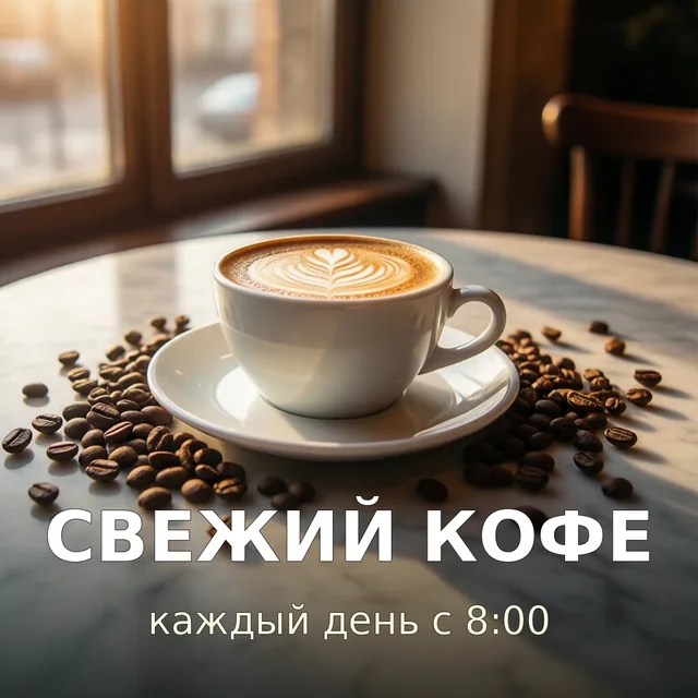Чашка капучино с латте-артом на мраморном столе — результат генерации ИИ